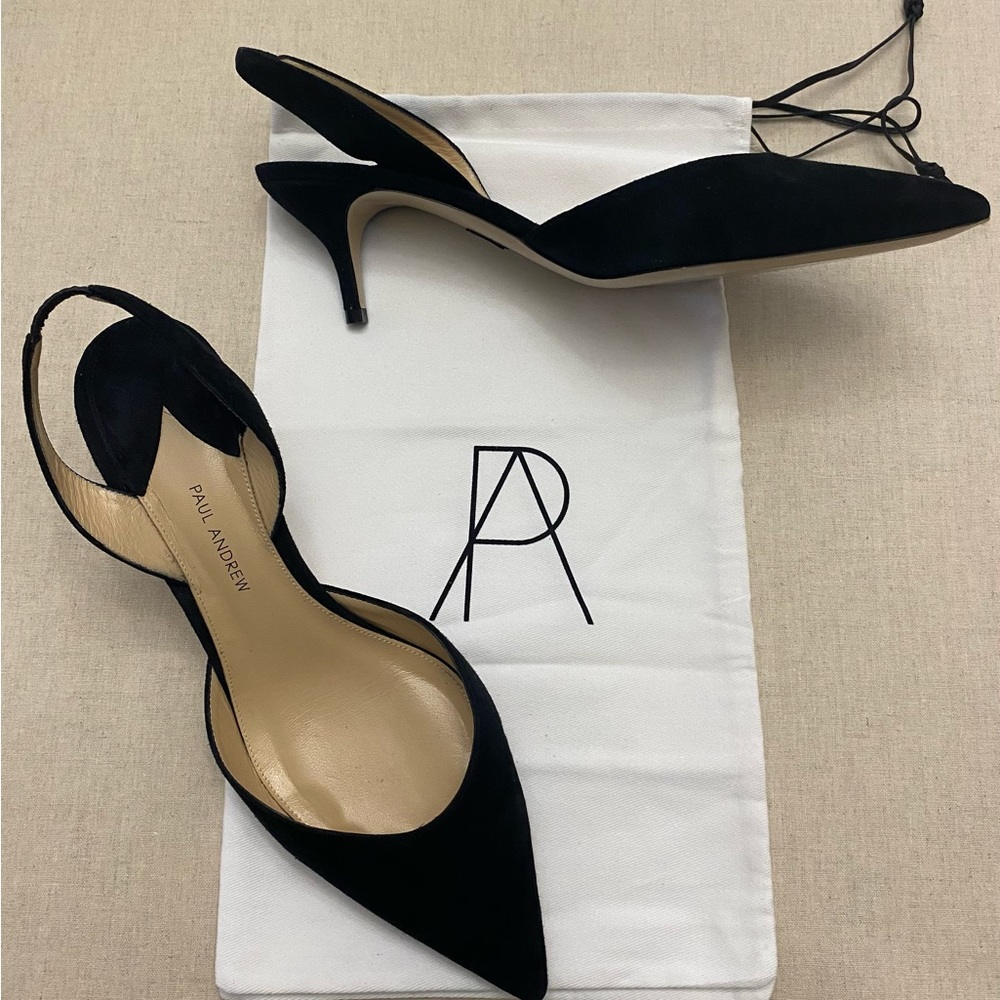 Paul Andrew Black Suede Slingback Pointed-Toe Heels